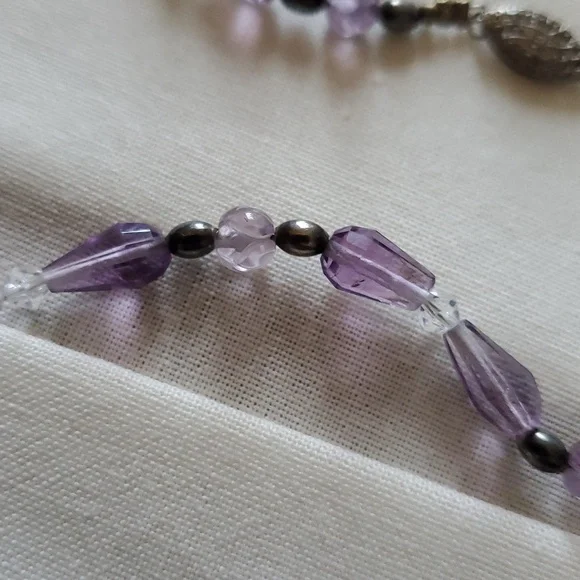 Ametist Genuine Sterling 925°Purple Beaded Necklace And Big Stone CZ